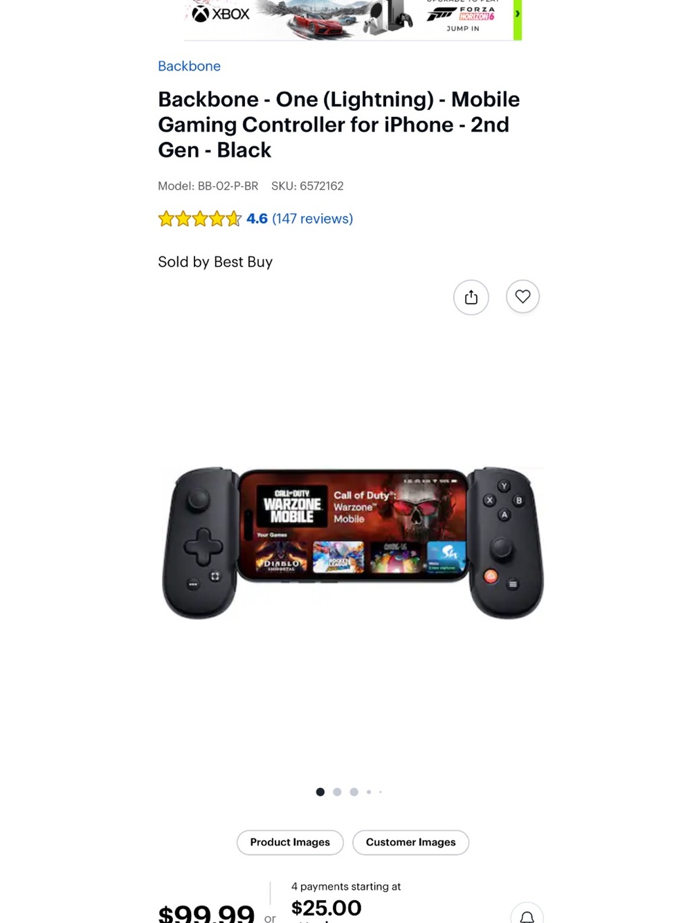 Backbone One (Lightning) Mobile Gaming Controller for iPhone — Black